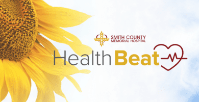 SCMH Health Beat logo over a sunflower.